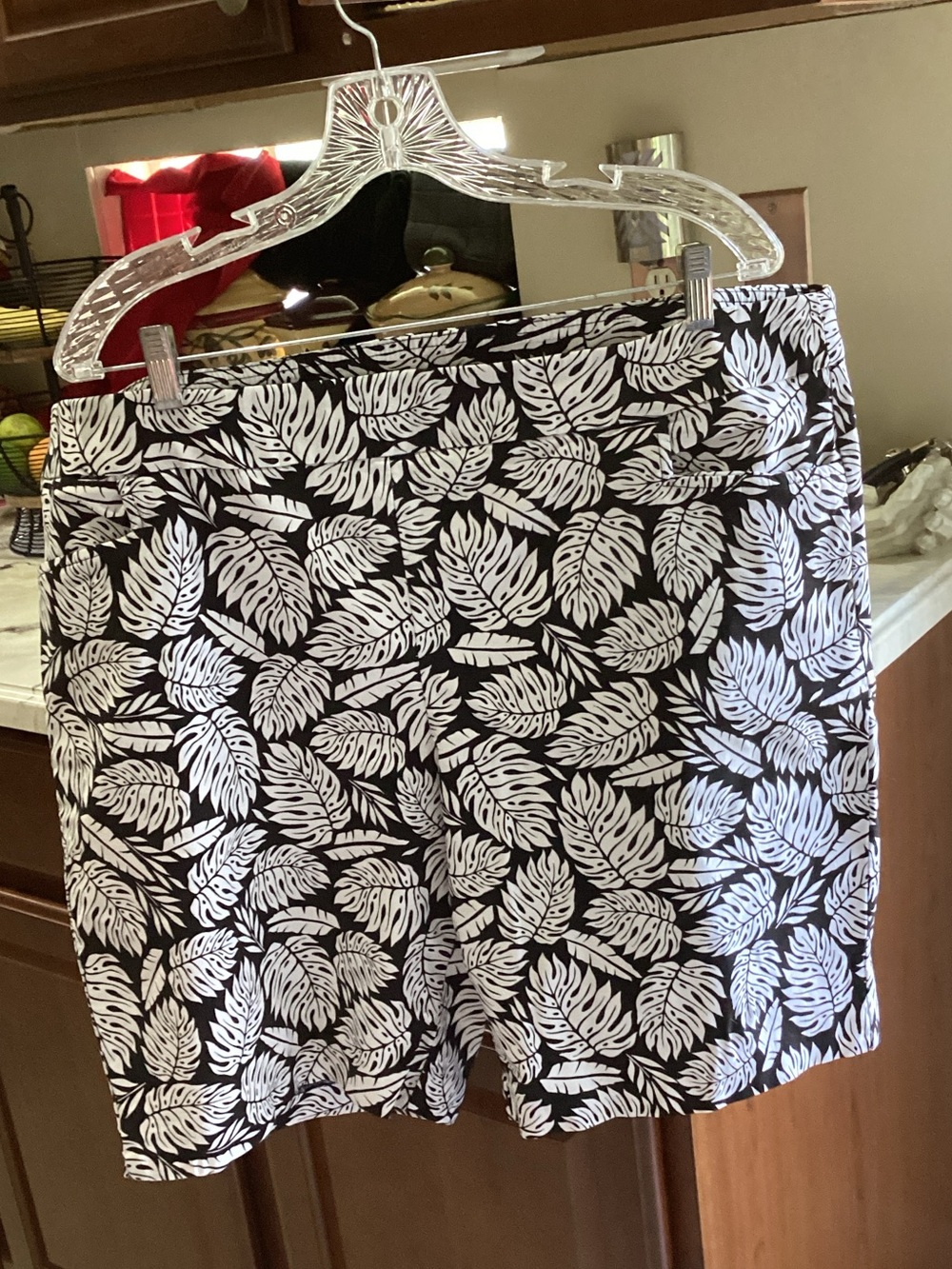 Terra & Sky Black Shorts with White Leaf Print